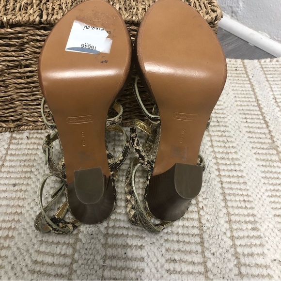 Coach Liberty Gold Python Embossed Chain Sandals Heels Shoes 6 - Picture 4 of 8